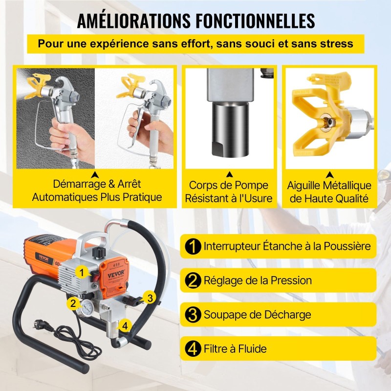 Ilmaton maalisumutin harjaton 1800 wattin moottori 9m letku seinille puulle ja metallille