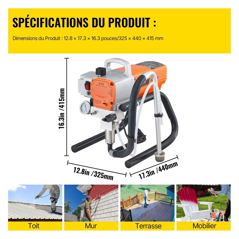 Ilmaton maalisumutin harjaton 1800 wattin moottori 9m letku seinille puulle ja metallille