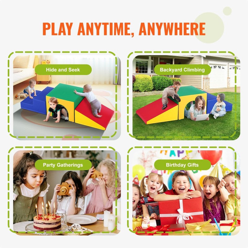 Pehmeä vaahtomuovinen kiipeilytunneli kolmeosainen portailla ja liukumäellä sisäleikkeihin yli kolmivuotiaille