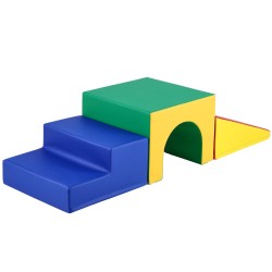Pehmeä vaahtomuovinen kiipeilytunneli kolmeosainen portailla ja liukumäellä sisäleikkeihin yli kolmivuotiaille