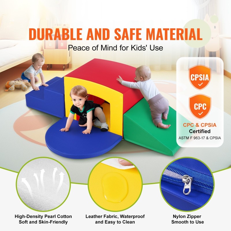 Pehmeä 5-osainen kiipeily- ja ryömintärata sisäkäyttöön helmi-vanutäytteinen nahkajäljitelmäpinnalla