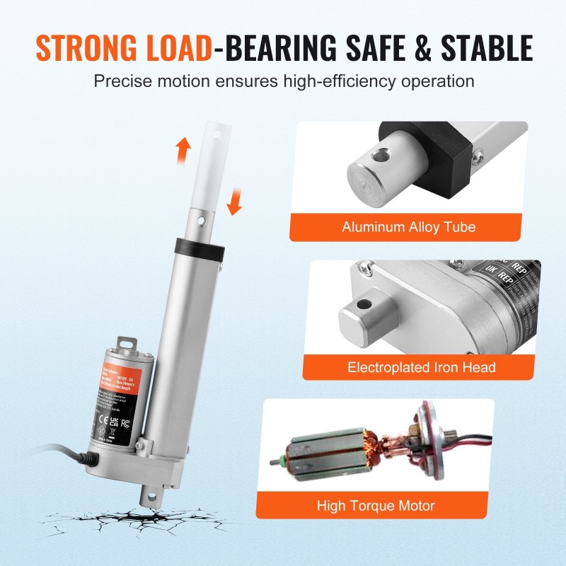 Lineaaritoimilaite 12 V 1500 N 100 mm iskunpituus IP54-suojattu alumiiniseos