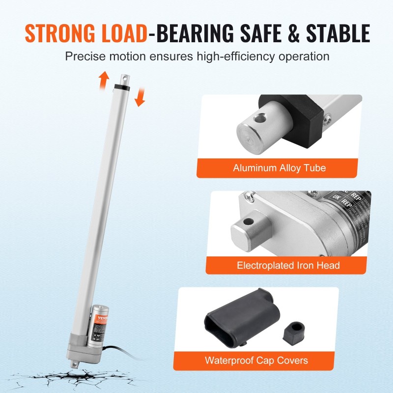 Lineaarinen toimilaite 12V 500 mm iskunpituus IP65 3000N alumiiniseosrunko ulkokäyttöön