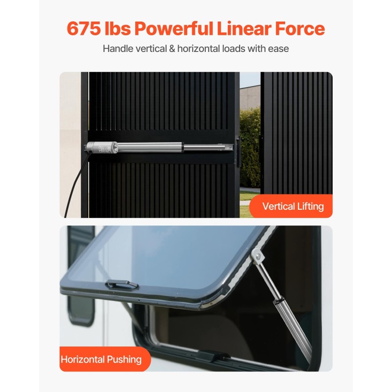 12V lineaaritoimilaite alumiiniseosrunko 304,8 mm iskunpituus IP65 suojaus 3000N työntövoima kiinnitystelineellä