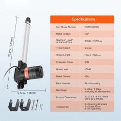 Lineaaritoimilaite raskaan käytön 12V 300 mm 6000N IP44 alumiiniseos