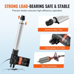 Lineaaritoimilaite 12 V 200 mm iskunpituus työntövoima 6000N 5 mm/s alumiiniseosrunko IP44