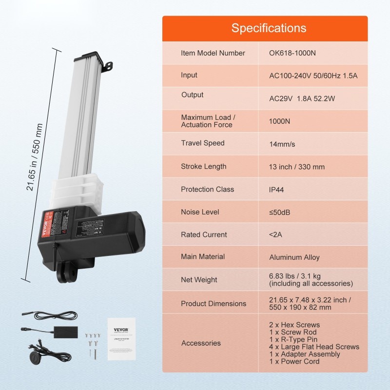 Lineaaritoimilaitesarja 24V alumiiniseos 330 mm 14 mm/s 1000 N IP44