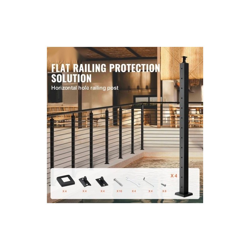 Kaidepylväät ruostumatonta terästä neljäkymmentäkaksi tuumaa neljä kappaletta musta parvekkeelle