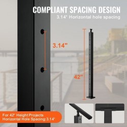 Kaidepylväät ruostumatonta terästä neljäkymmentäkaksi tuumaa neljä kappaletta musta parvekkeelle