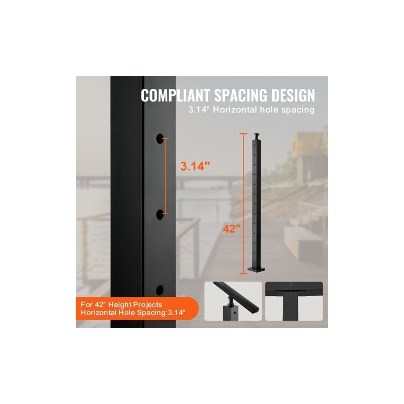 Kaidepylväät ruostumatonta terästä neljäkymmentäkaksi tuumaa neljä kappaletta musta parvekkeelle