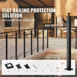 Vaijerikaidepylväät 4 kpl ruostumaton teräs SUS304 36 tuumaa 2x2 musta