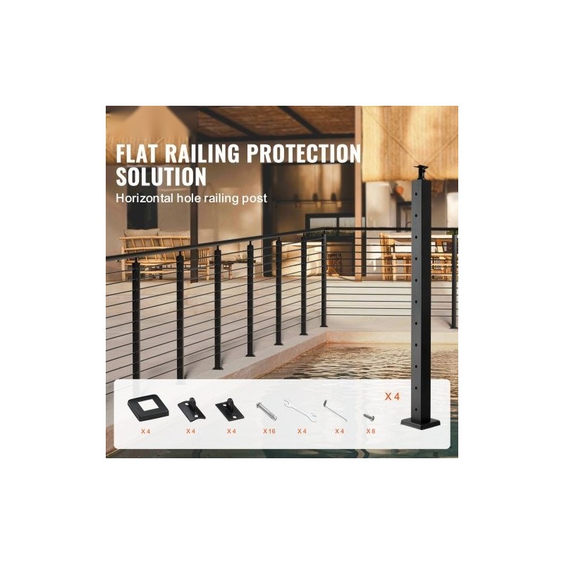 Vaijerikaidepylväät 4 kpl ruostumaton teräs SUS304 36 tuumaa 2x2 musta