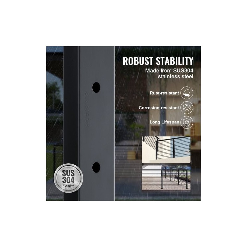 Vaijerikaidepylväät 4 kpl ruostumaton teräs SUS304 36 tuumaa 2x2 musta