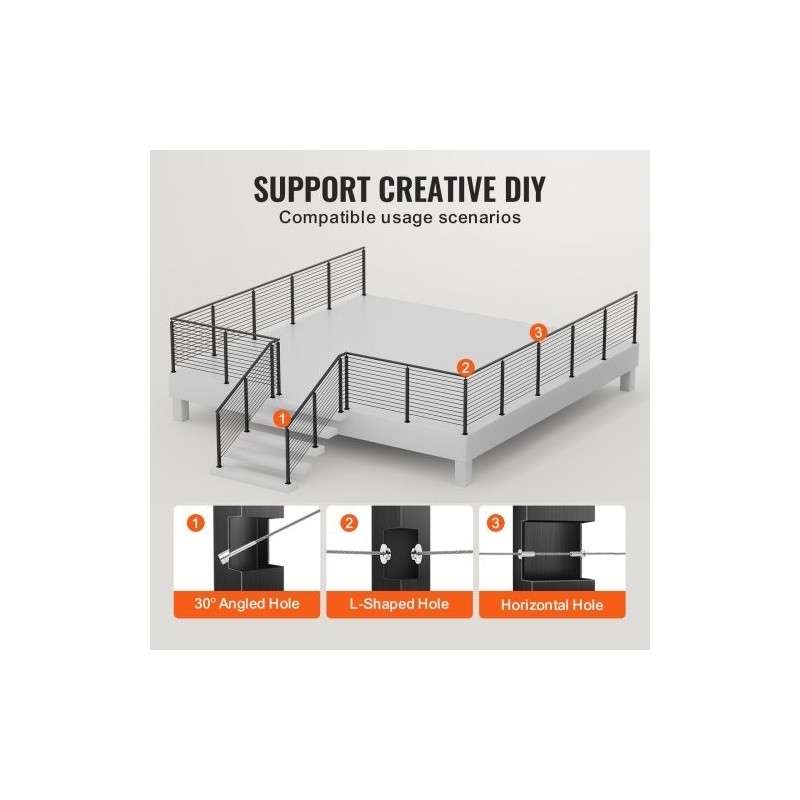 Vaijerikaidepylväät 4 kpl ruostumaton teräs SUS304 36 tuumaa 2x2 musta
