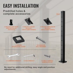 Vaijerikaidepylväät 4 kpl ruostumaton teräs SUS304 36 tuumaa 2x2 musta