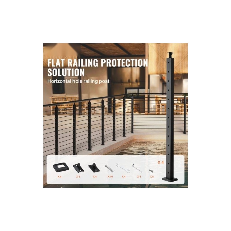 Kaapelikaidepilari ruostumaton teräs 42 tuumaa 4 kpl musta 13 vaakasuoraa porattua reikää