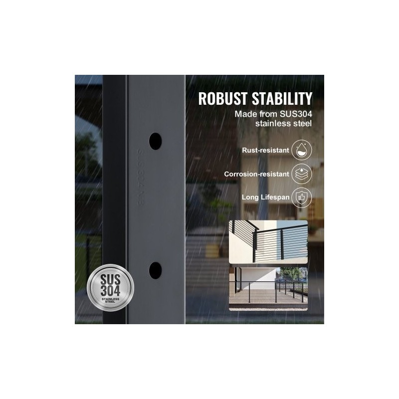 Kaapelikaidepilari ruostumaton teräs 42 tuumaa 4 kpl musta 13 vaakasuoraa porattua reikää