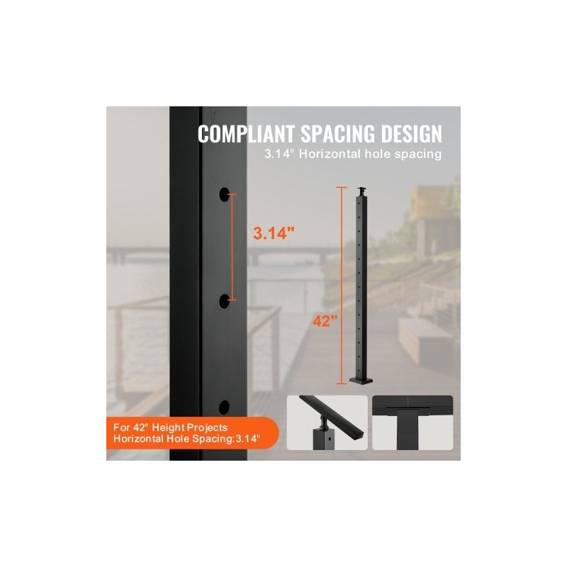 Kaapelikaidepilari ruostumaton teräs 42 tuumaa 4 kpl musta 13 vaakasuoraa porattua reikää