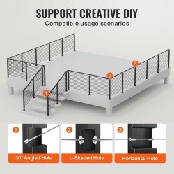 Kaapelikaidepilari ruostumaton teräs 42 tuumaa 4 kpl musta 13 vaakasuoraa porattua reikää