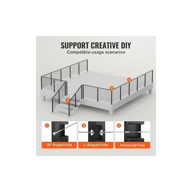 Kaapelikaidepilari ruostumaton teräs 42 tuumaa 4 kpl musta 13 vaakasuoraa porattua reikää
