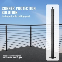 Kaapeli-kaidepylväs kulmamalli ruostumaton teräs SUS304 musta 42-tuuma 2x2 12 esiporattua reikää