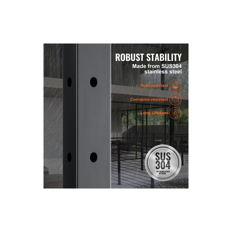 Kaapeli-kaidepylväs kulmamalli ruostumaton teräs SUS304 musta 42-tuuma 2x2 12 esiporattua reikää