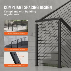 Kaapeli-kaidepylväs kulmamalli ruostumaton teräs SUS304 musta 42-tuuma 2x2 12 esiporattua reikää