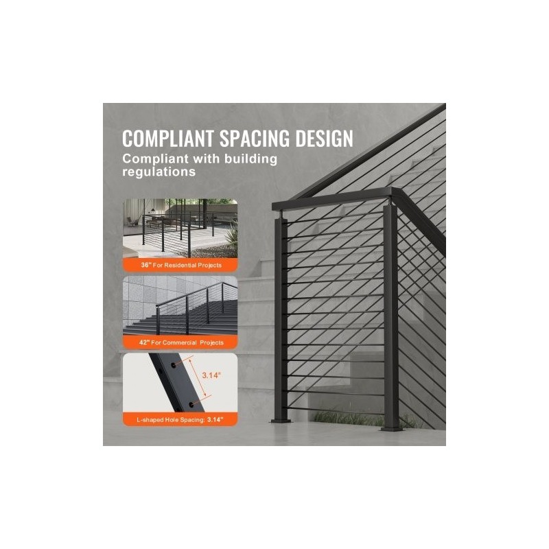 Kaapeli-kaidepylväs kulmamalli ruostumaton teräs SUS304 musta 42-tuuma 2x2 12 esiporattua reikää