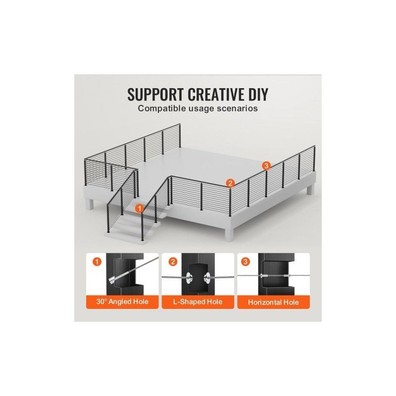 Kaapeli-kaidepylväs kulmamalli ruostumaton teräs SUS304 musta 42-tuuma 2x2 12 esiporattua reikää