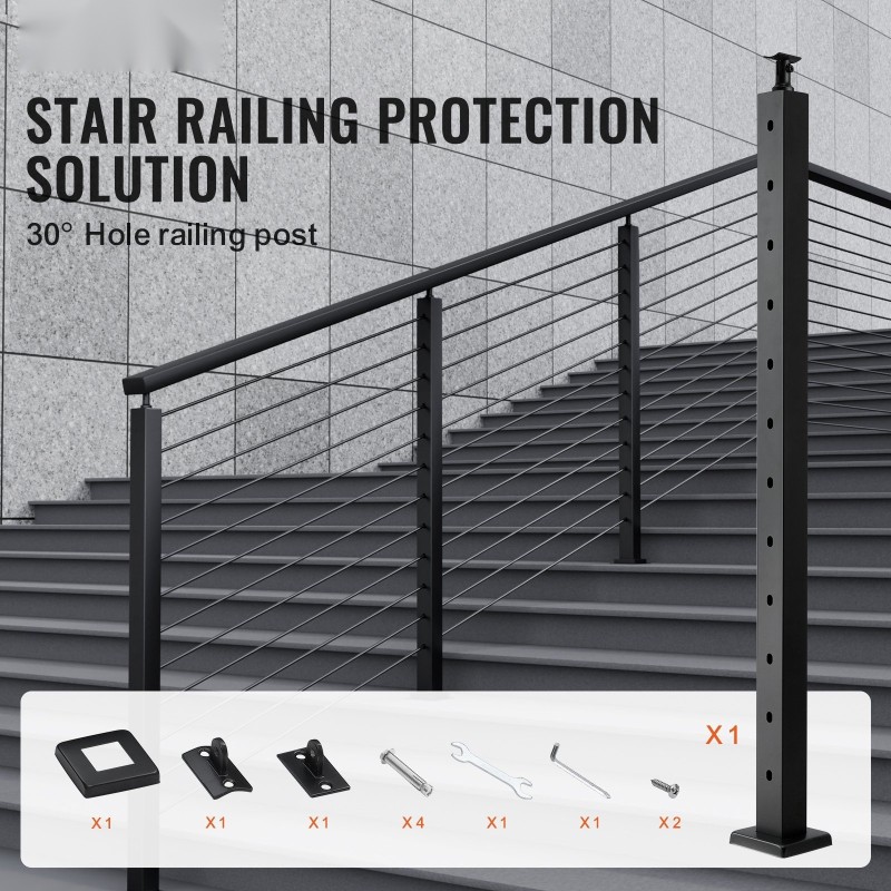 Kaapelikäsijohteen pylväs 42 tuumaa ruostumatonta terästä 30 asteen kulmarei'illä 12 reikää