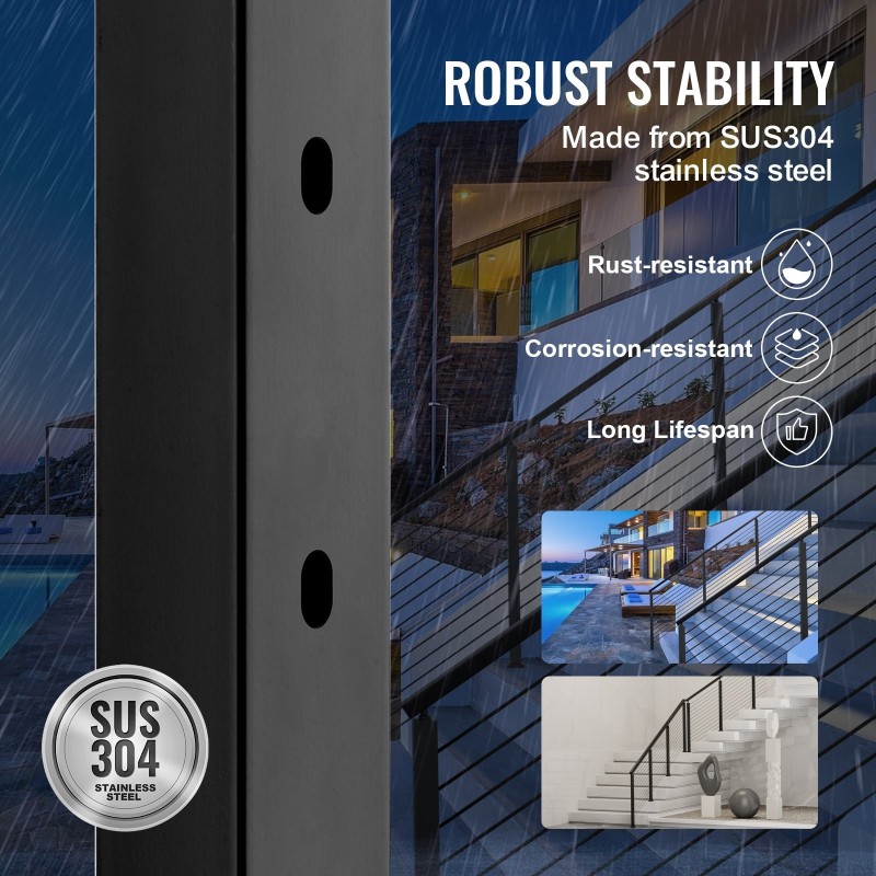 Kaapelikäsijohteen pylväs 42 tuumaa ruostumatonta terästä 30 asteen kulmarei'illä 12 reikää