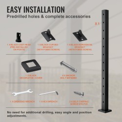 Kaapelikäsijohteen pylväs 42 tuumaa ruostumatonta terästä 30 asteen kulmarei'illä 12 reikää