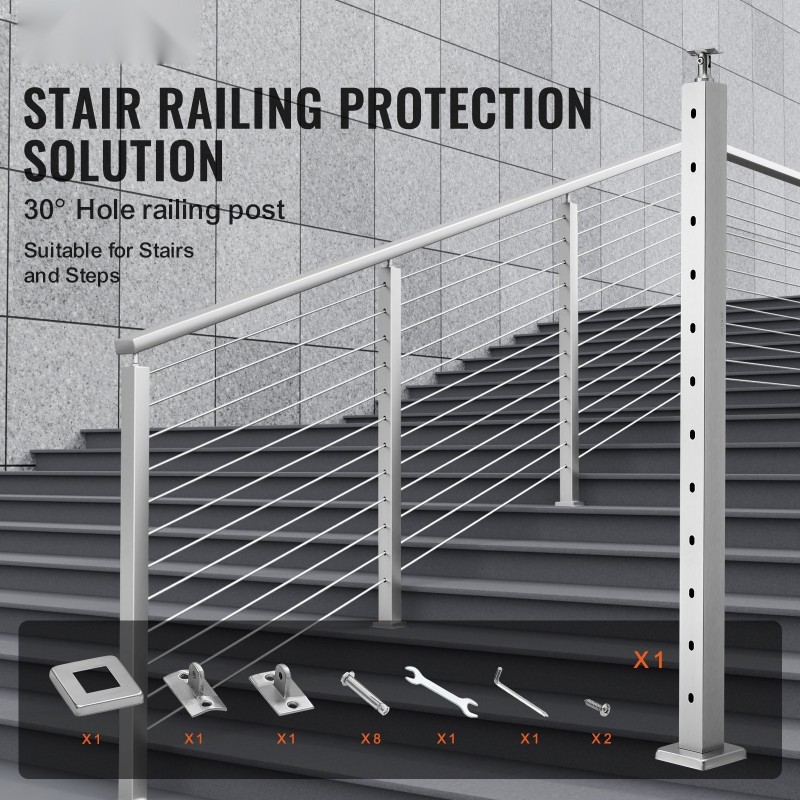 Kaapelikaidetolppa 42 tuumaa profiili 2x2 ruostumaton teräs 30 asteen reiät 12 reikää