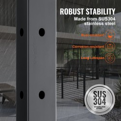 Kaidepylväs L-muotoinen 42-tuumainen SUS304-ruostumaton teräs musta 12 reikää kulmiin