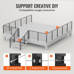 Kaidepylväs L-muotoinen 42-tuumainen SUS304-ruostumaton teräs musta 12 reikää kulmiin