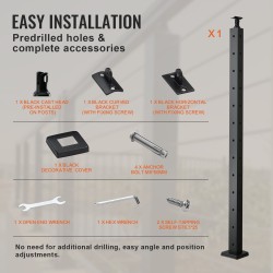 Kaidepylväs L-muotoinen 42-tuumainen SUS304-ruostumaton teräs musta 12 reikää kulmiin