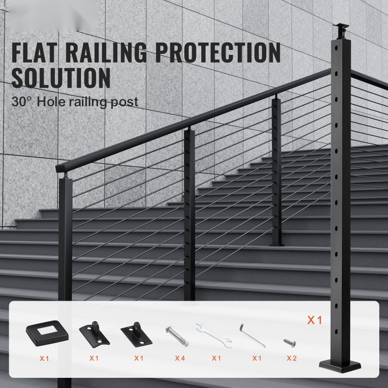 Kaapelikaihdetolppa ruostumaton teräs SUS304 42 tuumaa 30 asteen 12 reikää musta portaisiin