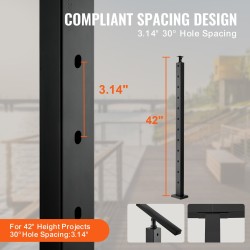 Kaapelikaihdetolppa ruostumaton teräs SUS304 42 tuumaa 30 asteen 12 reikää musta portaisiin