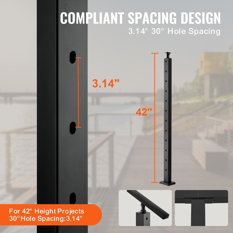 Kaapelikaihdetolppa ruostumaton teräs SUS304 42 tuumaa 30 asteen 12 reikää musta portaisiin