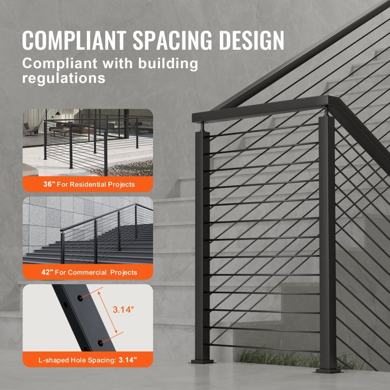 L-muotoinen kaidetolppa 36-tuumainen ruostumaton teräs kymmenen esiporattua reikää kulmiin