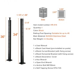 L-muotoinen kaidetolppa 36-tuumainen ruostumaton teräs kymmenen esiporattua reikää kulmiin