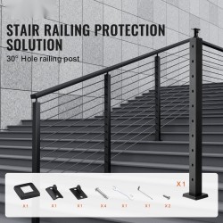 Vaijerikaidepylväs SUS304 ruostumatonta terästä 91,4 cm 30 asteen reiät musta