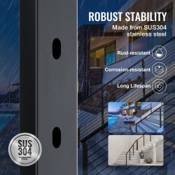 Vaijerikaidepylväs SUS304 ruostumatonta terästä 91,4 cm 30 asteen reiät musta