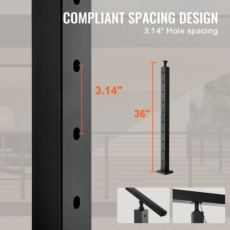 Vaijerikaidepylväs SUS304 ruostumatonta terästä 91,4 cm 30 asteen reiät musta