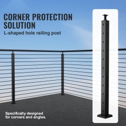 Kaapelikäsijohteen kulmatolppa ruostumaton teräs 36 tuumaa 2x2 10 reikää musta