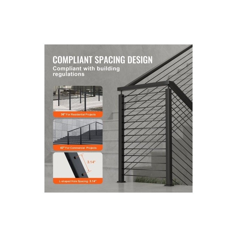 Kaapelikäsijohteen kulmatolppa ruostumaton teräs 36 tuumaa 2x2 10 reikää musta