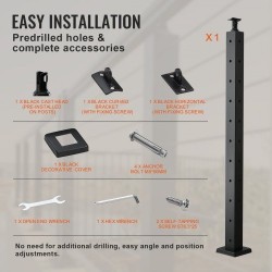 Kaapelikäsijohteen kulmatolppa ruostumaton teräs 36 tuumaa 2x2 10 reikää musta