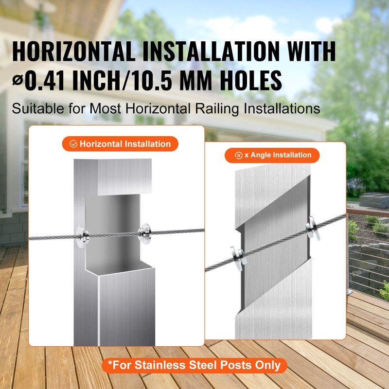 Kaapelikaidepakkaus ruostumatonta terästä 3,2 mm 51 kappaletta mustilla kiristimillä vaakatolppien reikiin