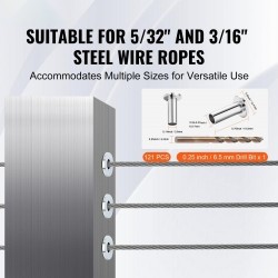 Suojaholkit T316-ruostumatonta terästä 121 kpl 4 mm ja 4,8 mm vaijerille vaakakaiteisiin