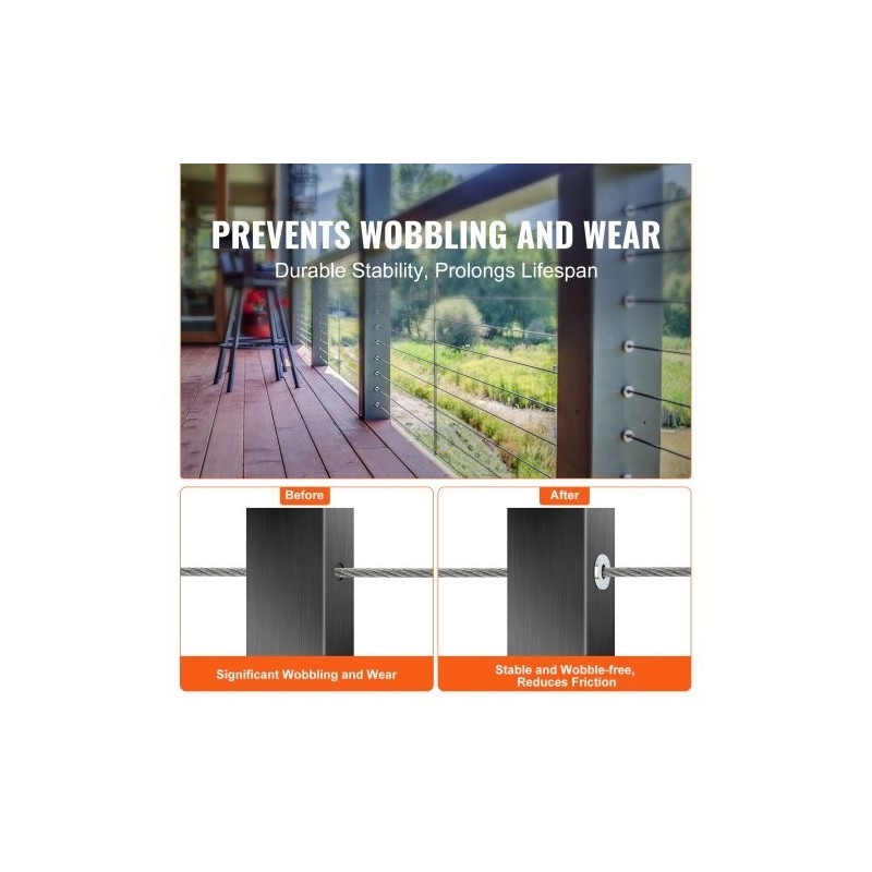 Suojaholkit T316-ruostumatonta terästä 121 kpl 4 mm ja 4,8 mm vaijerille vaakakaiteisiin